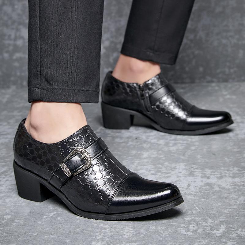 Leather shoes new autumn buckle business retro style foot cuban shoes large size high heel dress casual shoes