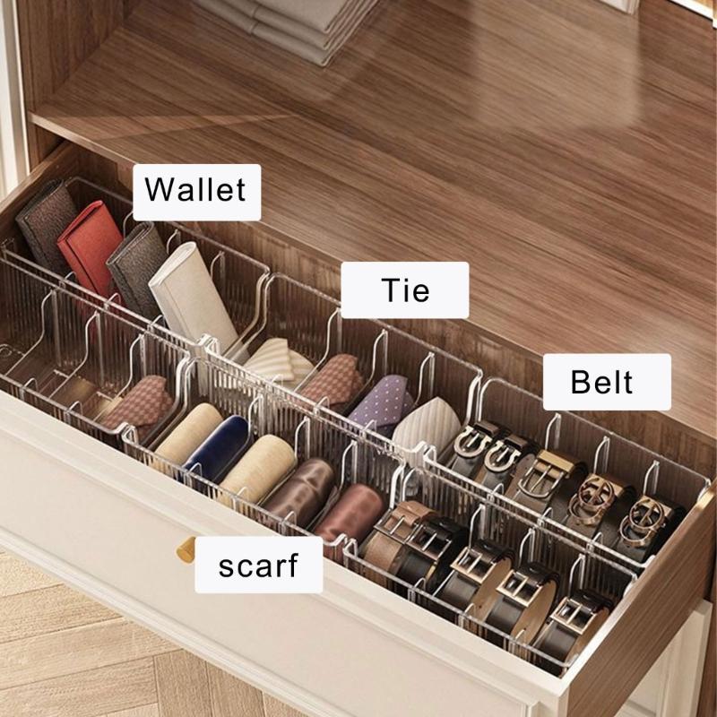 Transparent PET Belt Tie Holder With Multiple Compartments Home Storage Solution for Jewelry Home Accessories