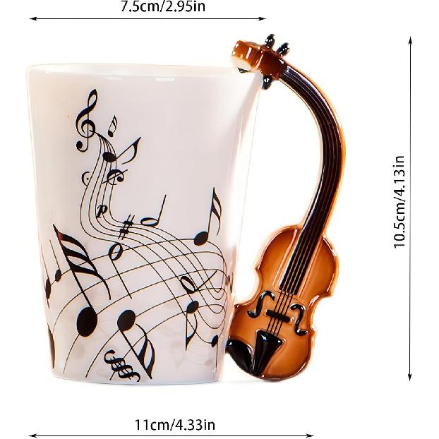 8.5oz Creative Music Mug Violin Style Guitar Ceramic Mug Coffee Tea Milk Stave Cups with Handle Coffee Mugs Novelty Gifts