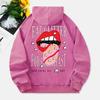 Bluzy z kapturem Washed Lips And Stars Damskie Czerwony Nadruk Bawełna Streetwear Postarzane Kieszeń Oversize Odzież Damska