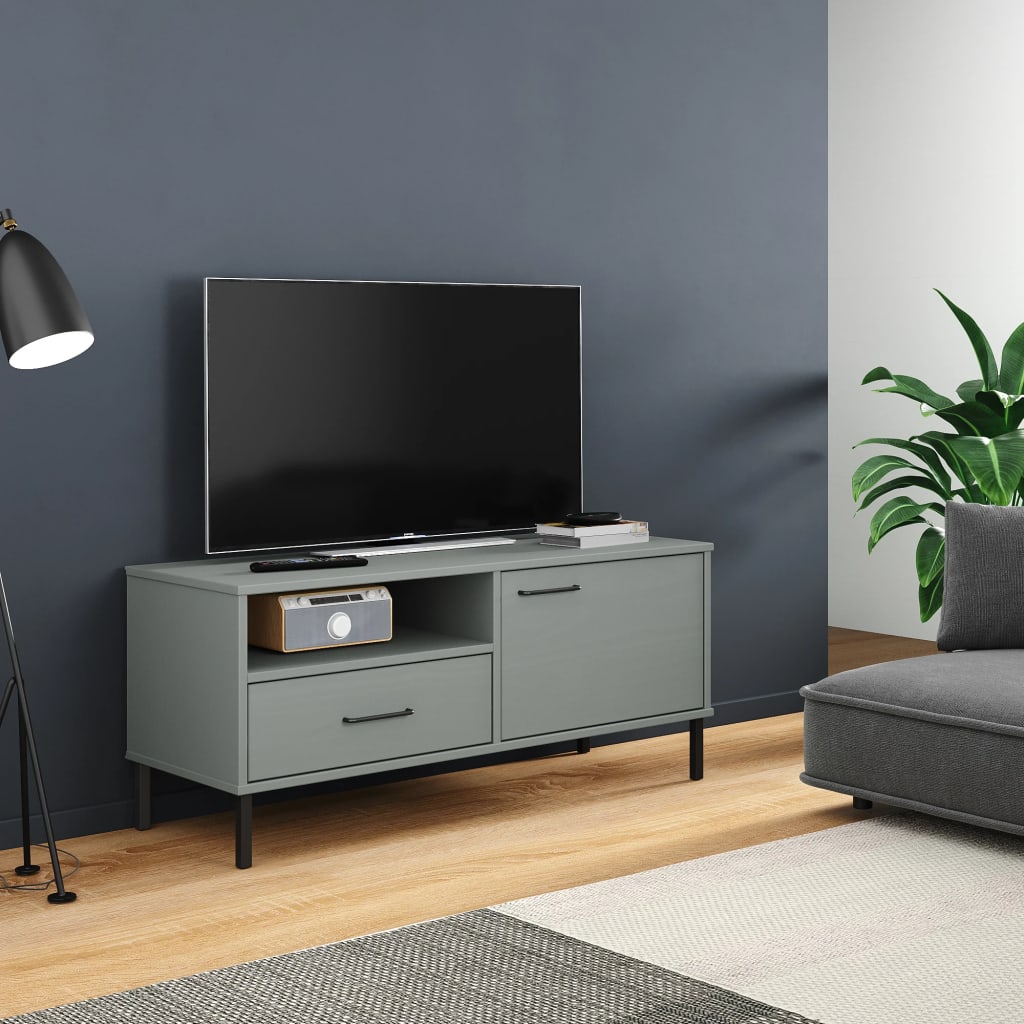 Vidaxl Szafka Pod Tv Oslo, Metalowe Nóżki, Szara, Sosnowa