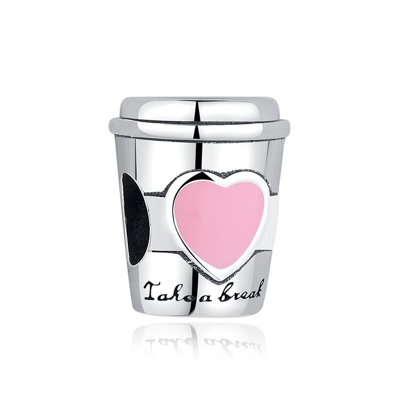 Original 925 Sterling koppar Berlocker Fotboll Fotboll Kärlek Kaffe Pärlor Passar Märkesarmband Halsband DIY Zirkon För Kvinnor