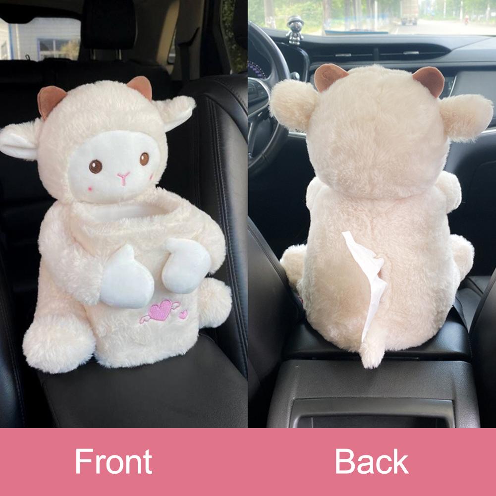 2 In 1 Car Tissue Box Cute Cartoon Rabbit Dog Monkey Elastic Garbage Auto Animal Car Plush Tissue Interior Can Armrest Box