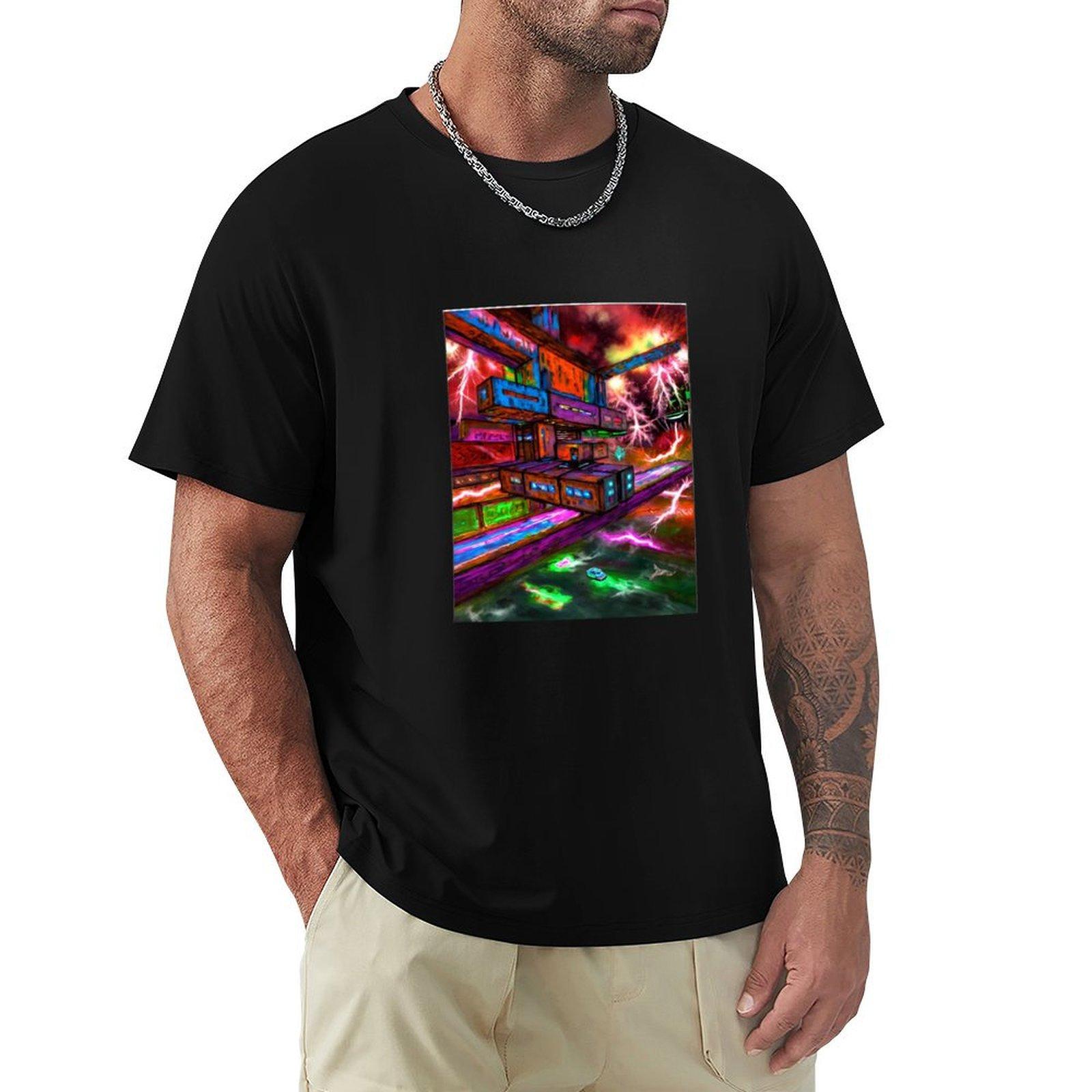 

TR3B spacecraft over container City TShirt summer shirt funny shirt cotton affliction shirts heavy weight t shirts for men 4XL