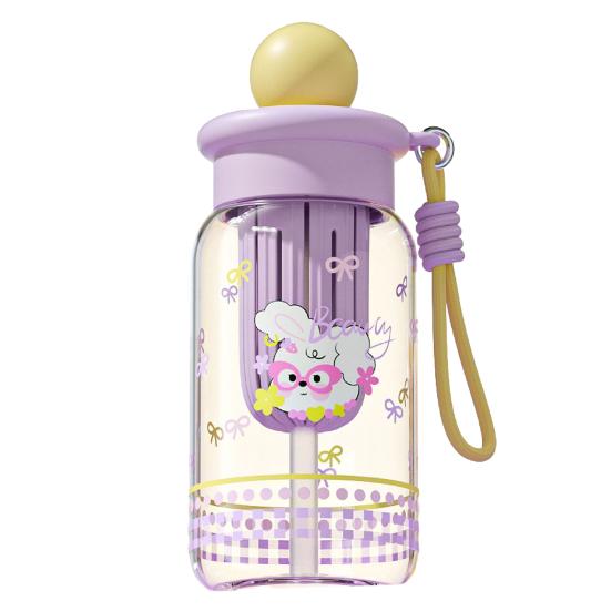 

500ML Large Capacity Cartoon Water Bottle with Straw Heat-Resistant Leakproof Transparent Portable Lightweight Outdoor Sports Travel Drinking Cup фіолетовий