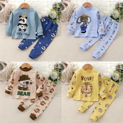Herbstkleidung Kinder-Schlafanzug-Sets Tiermuster Baby-Jungen-Kleidung Langarmanzug Kinder-Zweiteiler-Set Unterwäsche aus reiner Baumwolle