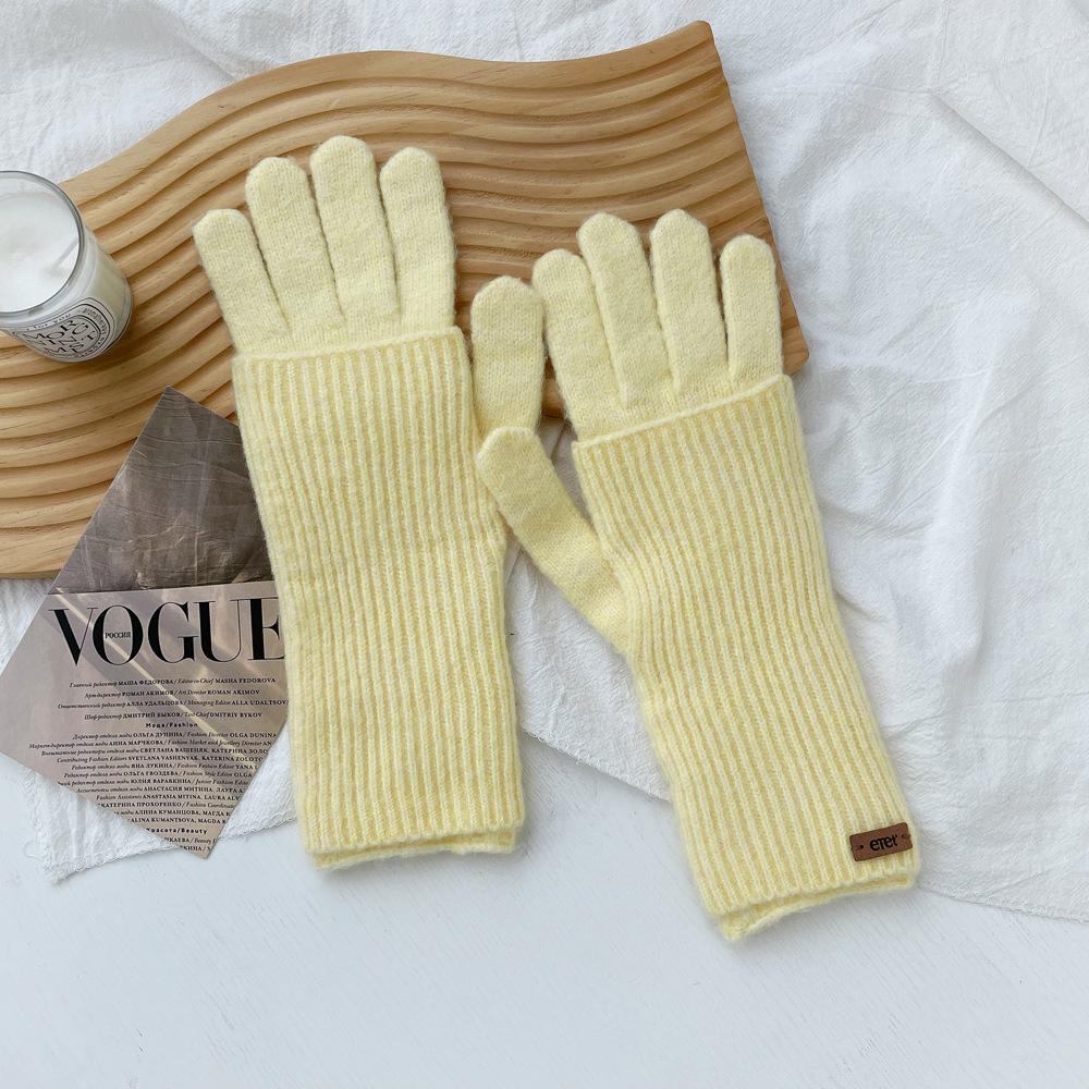 Monochrome Macaron Yarn Gloves Knitted Removable Gloves Women's Autumn and Winter Premium Hand Kit