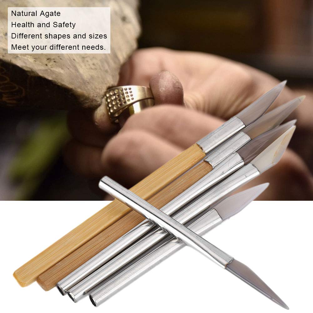 Edged Agate Burnisher, Bezel Closing Agate Burnisher, Convenient Polishing Safe Different Shapes for Gold Platinum Jewelry Sterling Silver