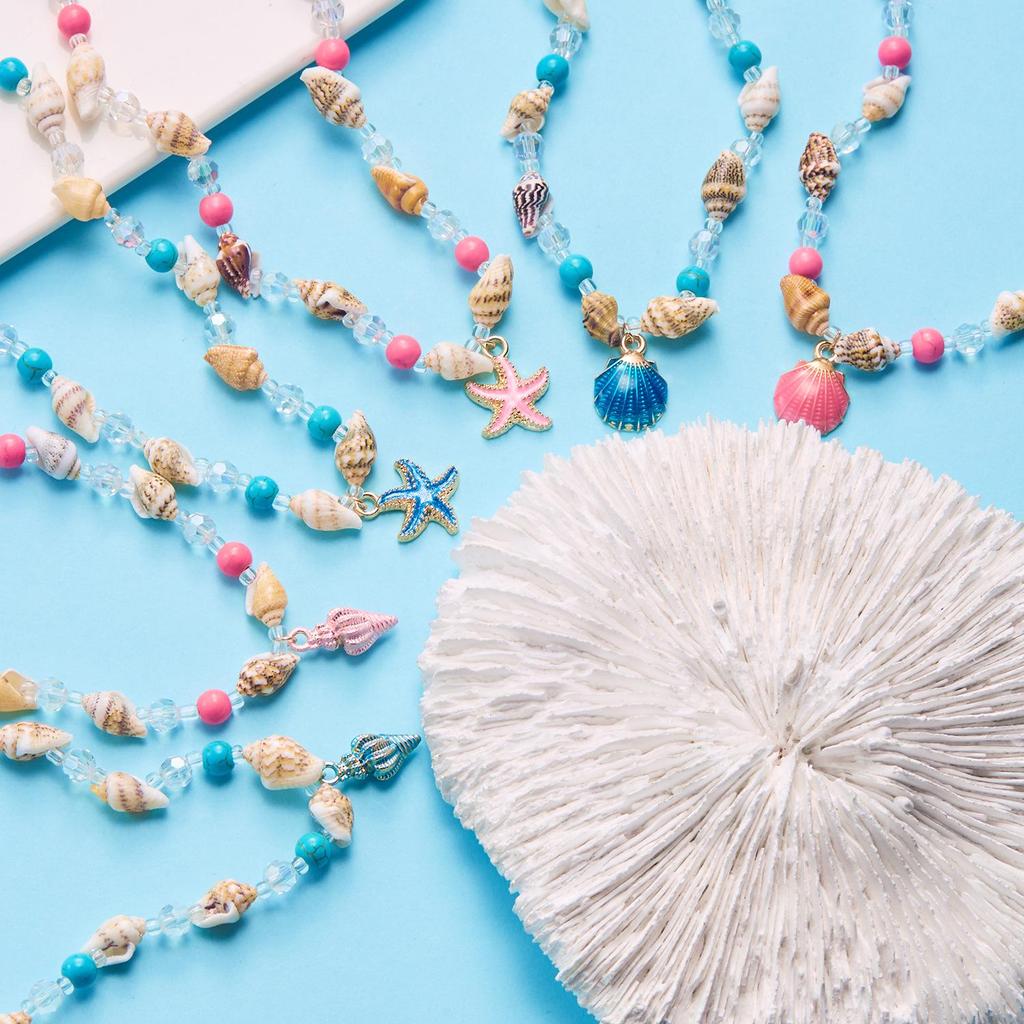 Summer Ocean Series Seashell Necklace - Fashionable Blue and Pink Beach Clavicle Chain Jewelry for Women
