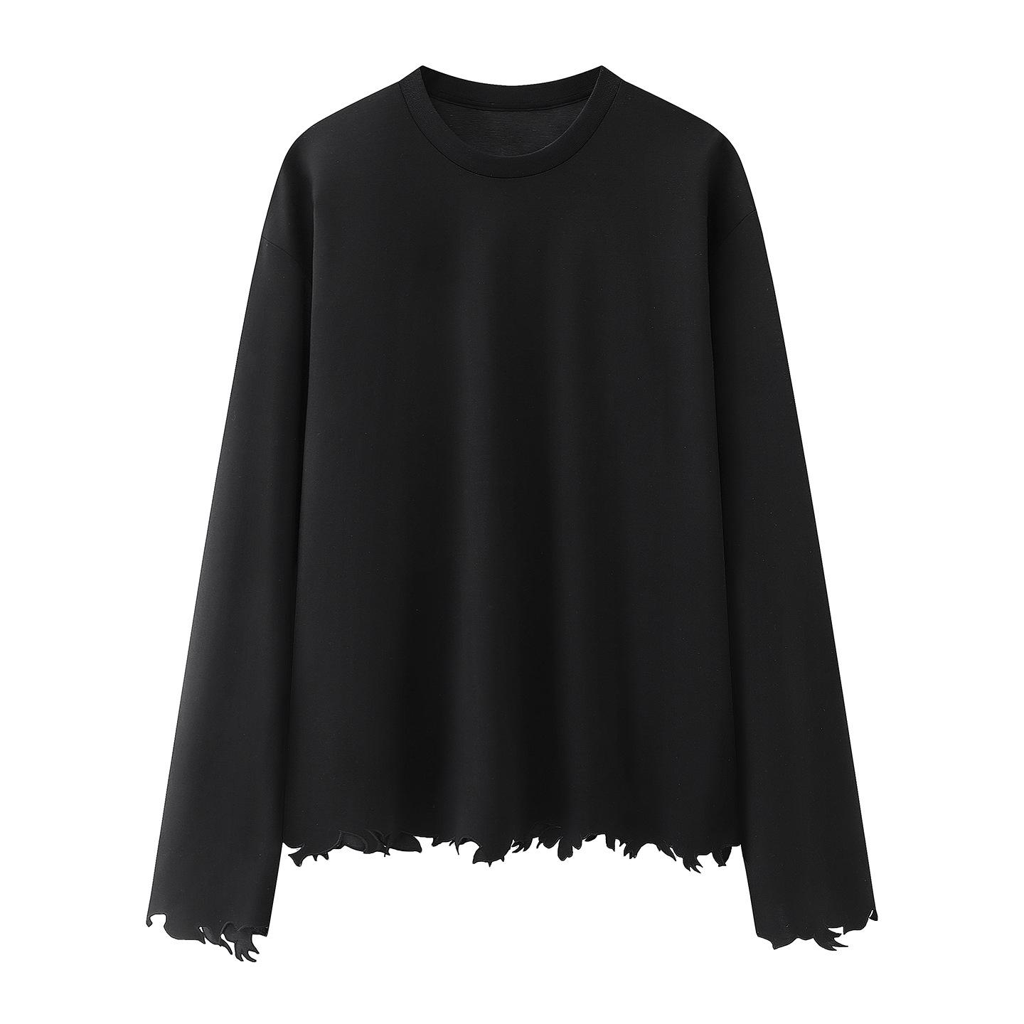 Spring 2026 Women s Loose Lace Long Sleeve Round Neck T-shirt Large чёрный