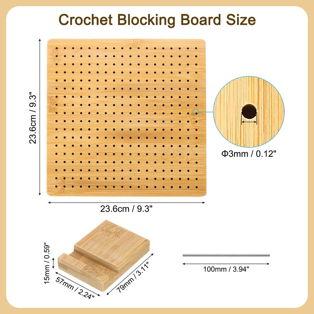 PATIKIL Crochet Blocking Wooden Blocking Board with 12 Pins and 5 Hooks for Crochet 3mm Crochet Knit Granny Square Handmade Board, Machine, Holes,