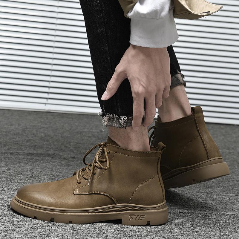 Fashion Outdoor Male Motocross Boots All-match Fashion Mens High Top Sneakers Men Lace-Up Men's Shoe Genuine Leather Fashion Ankle Boots