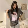 Pure cotton, Korean version of summer new loose casual cartoon printing medium and long short-sleeved t-shirt women's tide