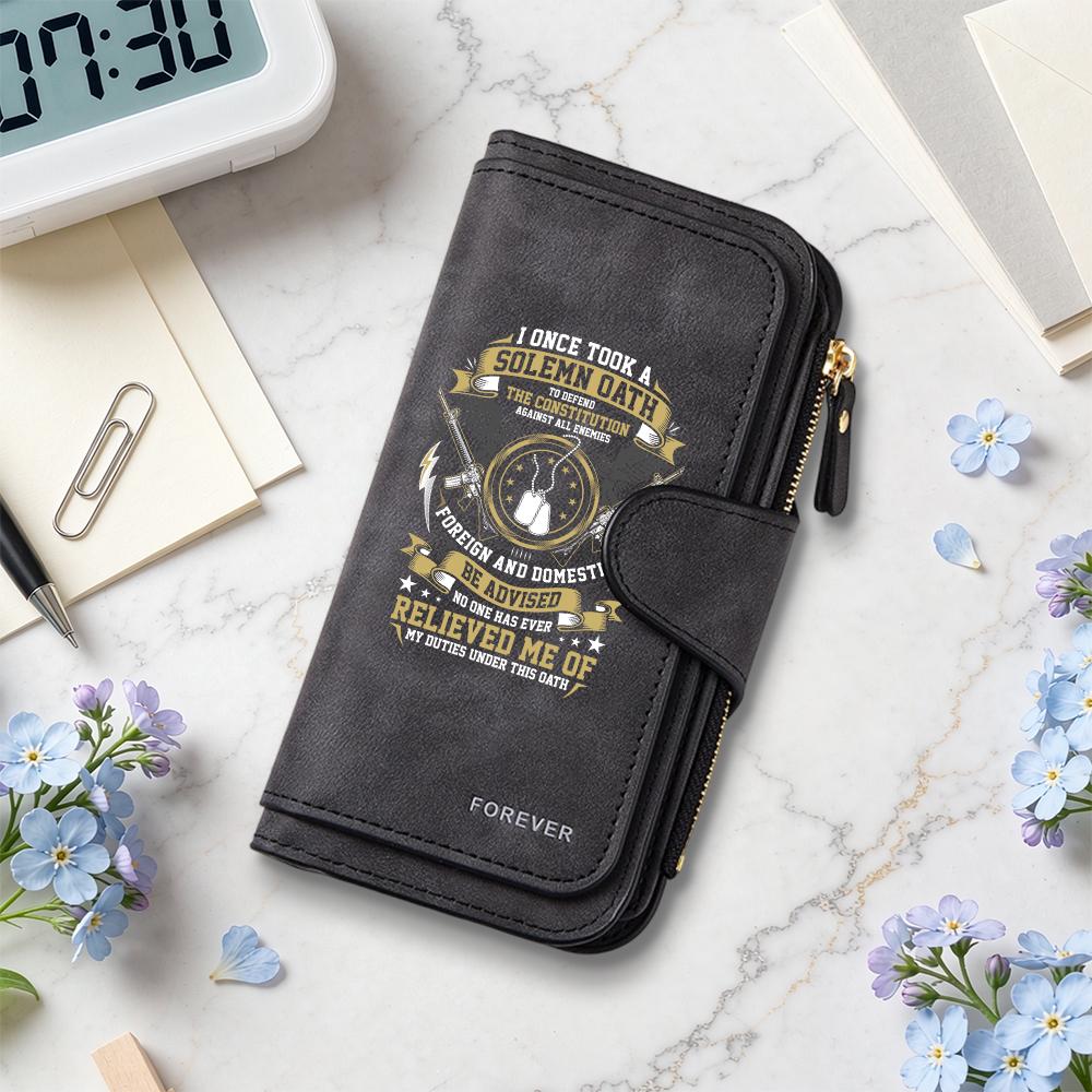 Veteran Oath Themed Long Wallet Fashion Casual Large Capacity Card Holder Daily Use Durable Purse
