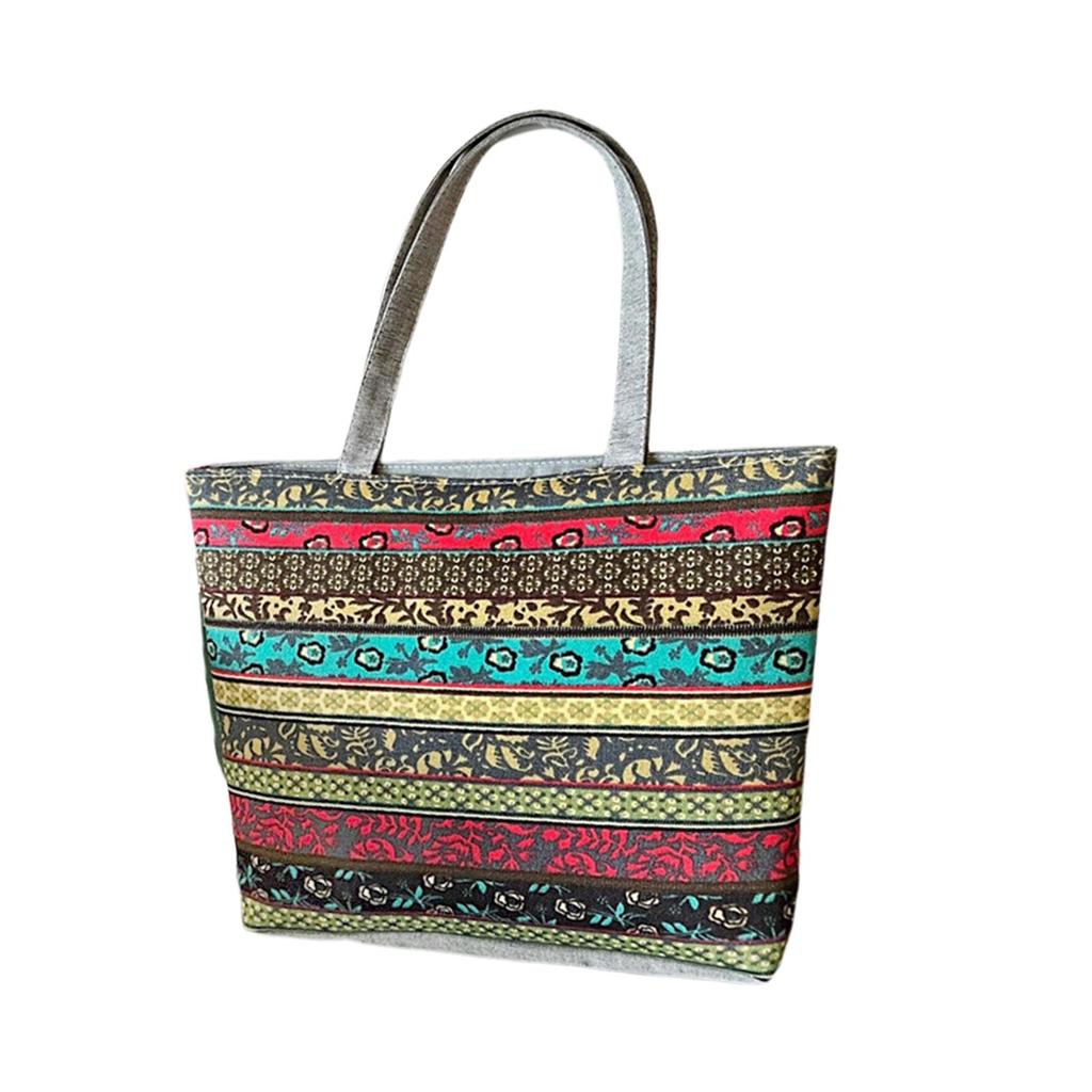 Embroidery Shoulder Bag Vintage Style Tote Bag Womens Handbag Lady Zipper Shopping Bag Travel Purse for Vacation Party Summer