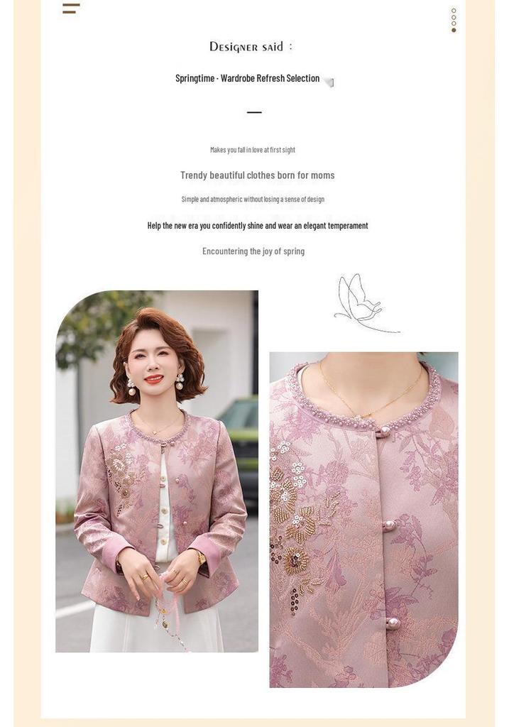 Mother's Day 2026 Elegant Floral Jacket for Middle-Aged Women - Fashionable Round Neck Top