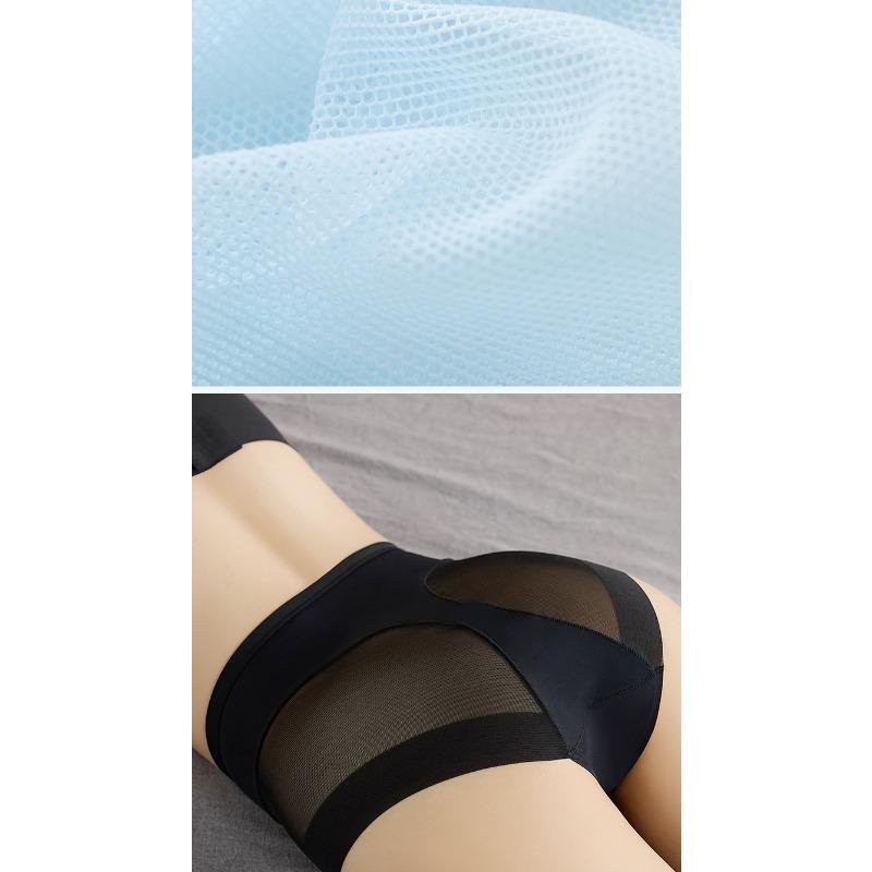 High Waist Sheer Mesh Patchwork Seamless Breathable Slim Tummy Control Women Briefs