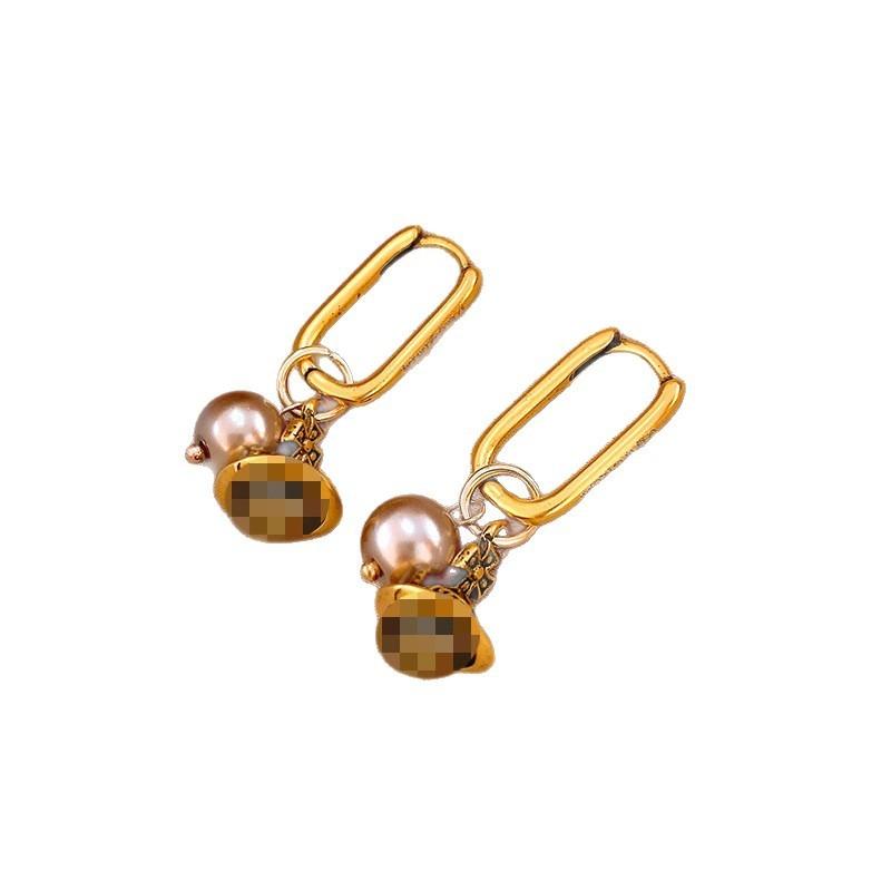 Silver Needle Multi-layer Letter Twill Zircon Pearl Earrings Medieval Vintage Light Luxury Stud Earrings Versatile Earrings