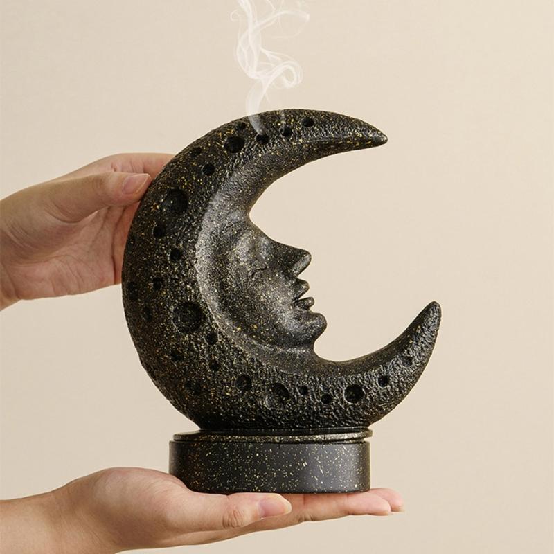 Moon Themed Resin Aromatherapies Burners Middle Eastern Dust Resistant Ashes Catcher Decorative Piece for Living Space