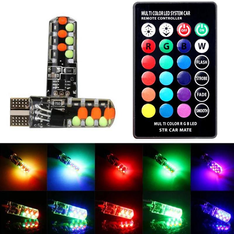 

2/4 шт. T10 W5W Led 194 168 W5W 5050 SMD автомобильный купольный светильник для чтения автомобильная клиновидная лампа RGB светодиодная лампа с пультом дистанционного управления