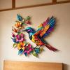 2D Flat Hummingbird Blooming Metal Wall Decoration Colorful Hummingbird Flower Background Ornament Bird Floral Wall Art Decor