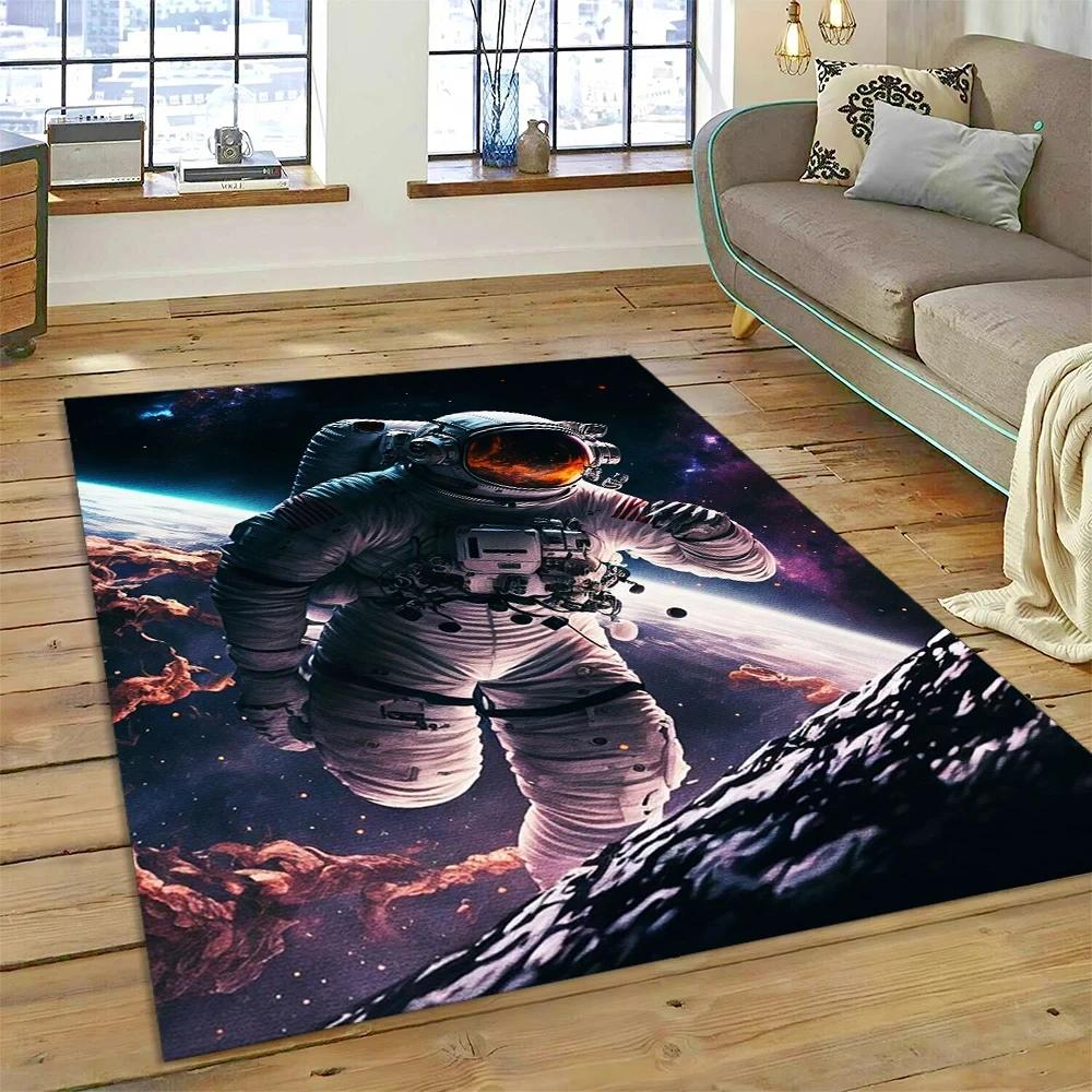 Weltraum Astronaut Universum Raumfahrer Cartoon Teppich Teppich für Zuhause Wohnzimmer Schlafzimmer Sofa Fußmatte Dekor, Kinderbereich Teppich Rutschfest