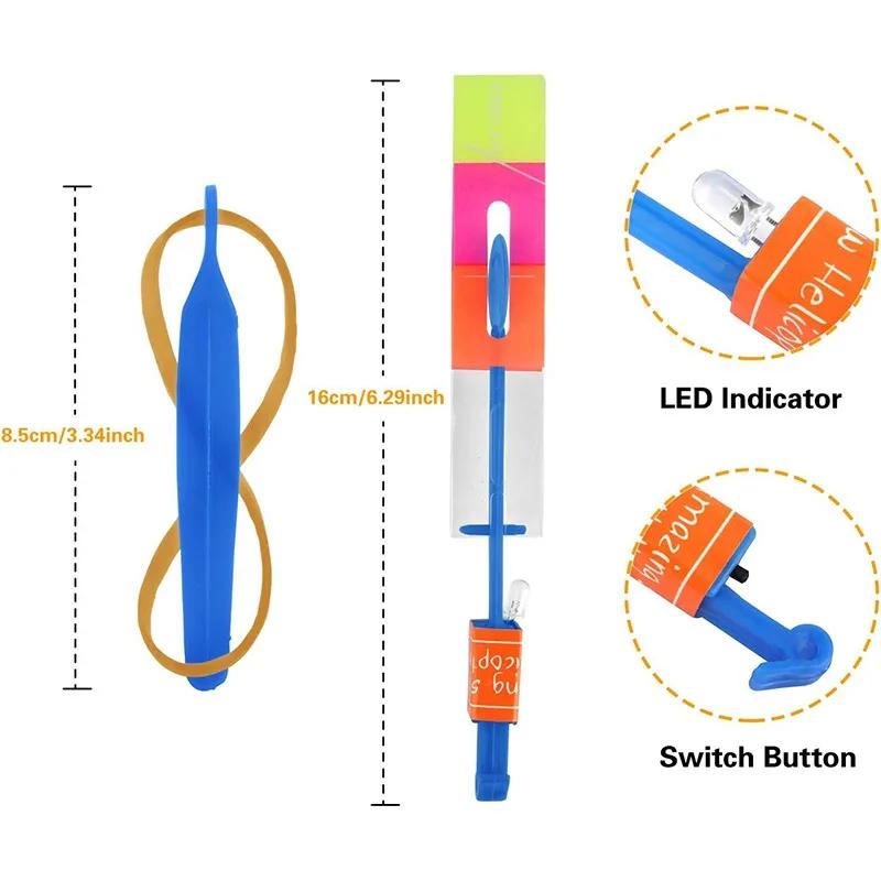 Outdoor Flash Rocket Toy Led Lights Glowing Slings Rocket Helicopter Flying Toy Kid's Party Fun Gift Rubber Band Ejector Toys