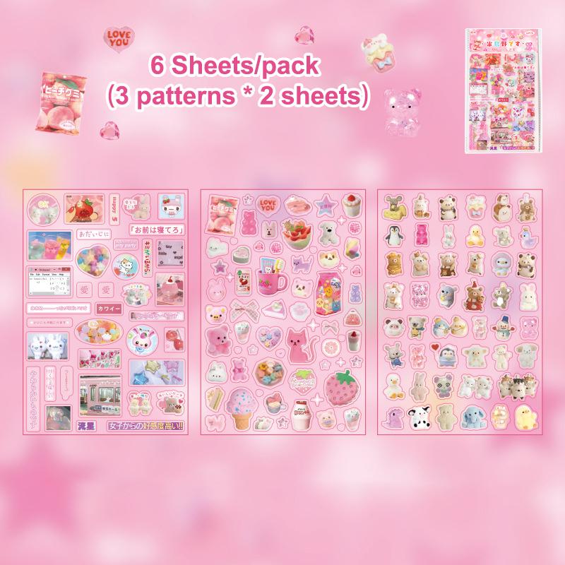 

6 листов блестящих наклеек для животных с песком, наклейки для украшения книг своими руками, кавайные винтажные наклейки, наклейки для украшения стаканов с водой для телефона A4