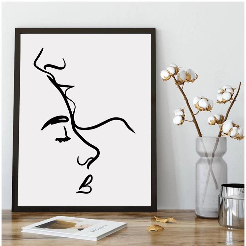 Romantic Love Couple Line Plakáty Líbání Objímání Držet se za ruce Malba na plátně a tisky Nástěnné obrazy do obývacího pokoje