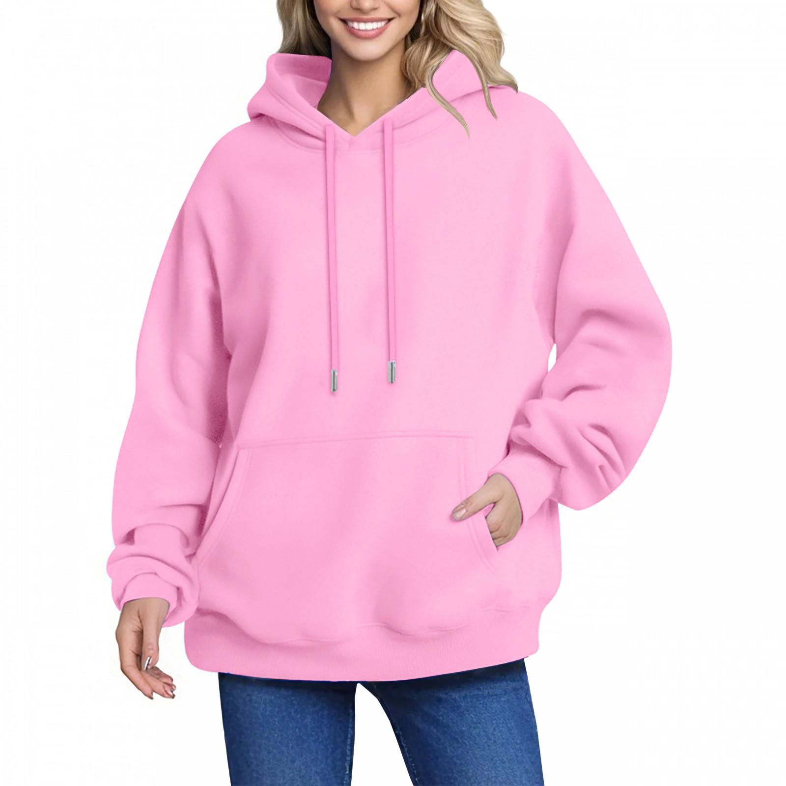 

Women s Hoodie Women s Solid Color Long-sleeved Baggy Pullover Sweater Top L рожевий