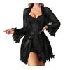 Women's 2 Piece Mesh Pajamas Set, Lace Cami Nightgown with Kimono Robe Nightwear Set, Babydoll Chemise Sheer Sleepwear