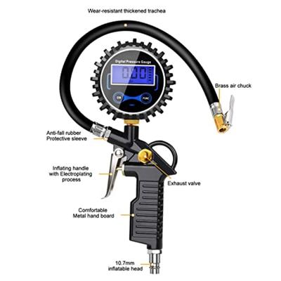 Inflador de neumáticos Medidor de presión de aire multifunción digital Medidor de presión de neumáticos con 15 accesorios Medidor de inflado de neumáticos de 220 psi para compresor Coche Motorc