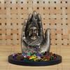 Copper Finish Handcrafted Palm Buddha Decorative Showpiece with Wooden Base, Fragranced Petals and Tealight