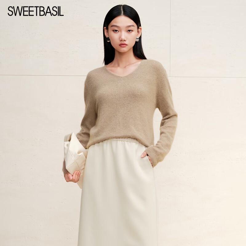 

Sweet basil Women s Solid V-Neck Long Sleeve Knit Sweater L