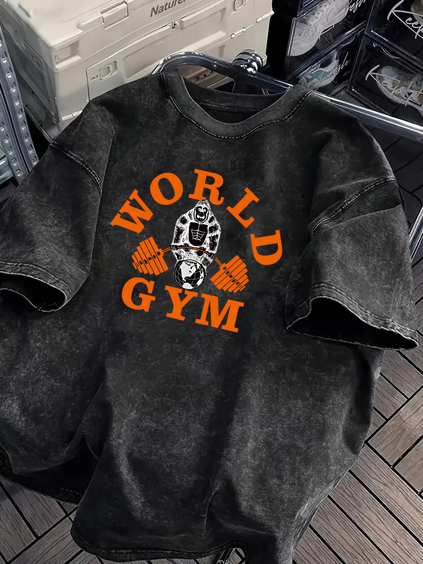 Vintage Acid Wash World Gym Gorilla Grafik T-Shirt Oversized Trainings-Freizeit Baumwoll-Oberteile für Herren Damen Grafik-T-Shirts Yk Top L
