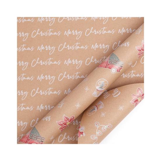 Christmas Wrapping Paper Vintage Thick Brown Holiday Gift Wrap with Christmas Tree Truck Snowflake