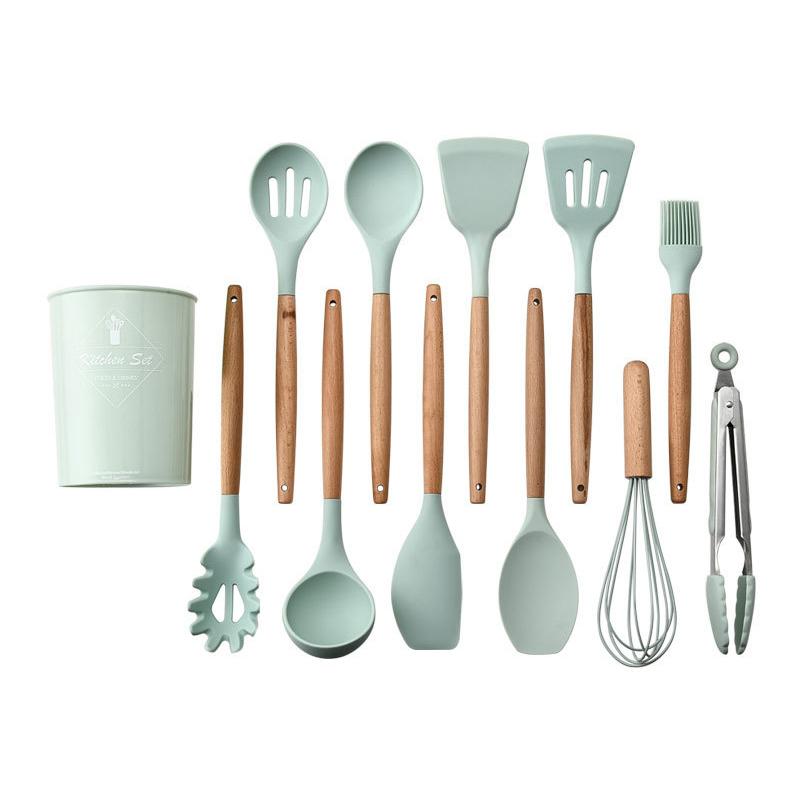 Set of 11 silicone cooking accessories: spatula, spoon, whisk, non-stick coating