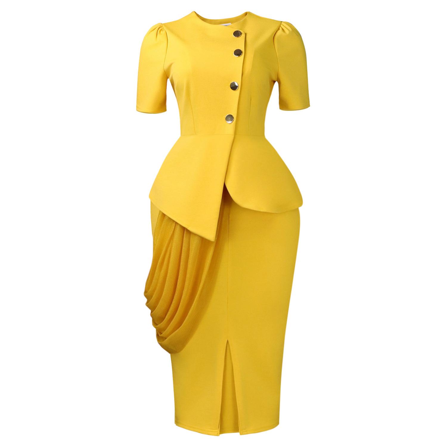

D613 European Women s Summer 2026 Short Sleeve Round Neck Top & Skirt Set Small жёлтый