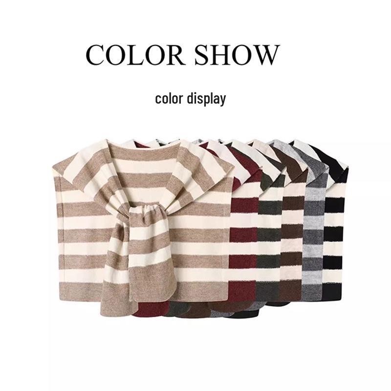 Koreanisches Drama Inspiriertes Gestreiftes Schal-Cardigan mit Nackenschutz - Vielseitige Damenstrick-Schulterbedeckung