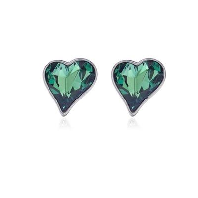 Miao 925 Silver Needle Earrings Green Heart Shape Women's Crystal
