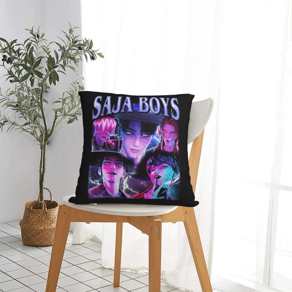 Saja Boys Huntrix Square Pillow Case Kpop Demon Hunters Cushion Covers Decorative Throw Pillow Case Cover For Home 45*45Cm