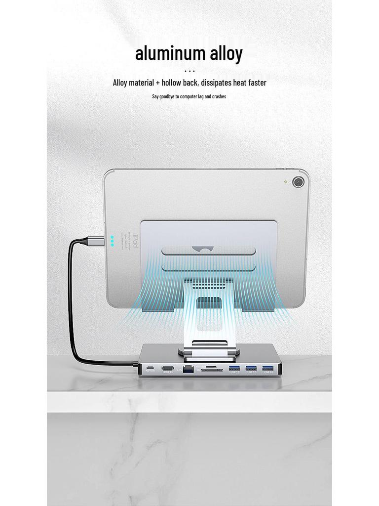 4K60Hz USB-C Docking Station with Gigabit Ethernet, USB 3.2 Splitter, Rotating Mobile/Tablet Bracket Expansion Dock