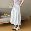 Women's Elastic Waist Linen-Blend Midi Skirt, Casual A-Line Skirt With Ruffle Hem And Pockets