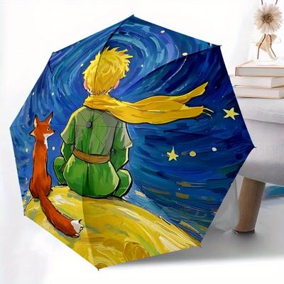 1pc Little Prince "Fox" Automatic Open/Close Umbrella Sturdy Iron Frame, Compact Travel Umbrella - Perfect Gift for Women, Men A0829149
