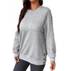 Fall Winter Women's Solid Color Loose Button Crew Neck Patchwork Long Sleeve Sweatshirt