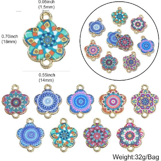 DanLingJewelry 30Pcs Random Flower Connector Charms Enamel Flower Charms with Double Loops for Jewelry Bracelets Making