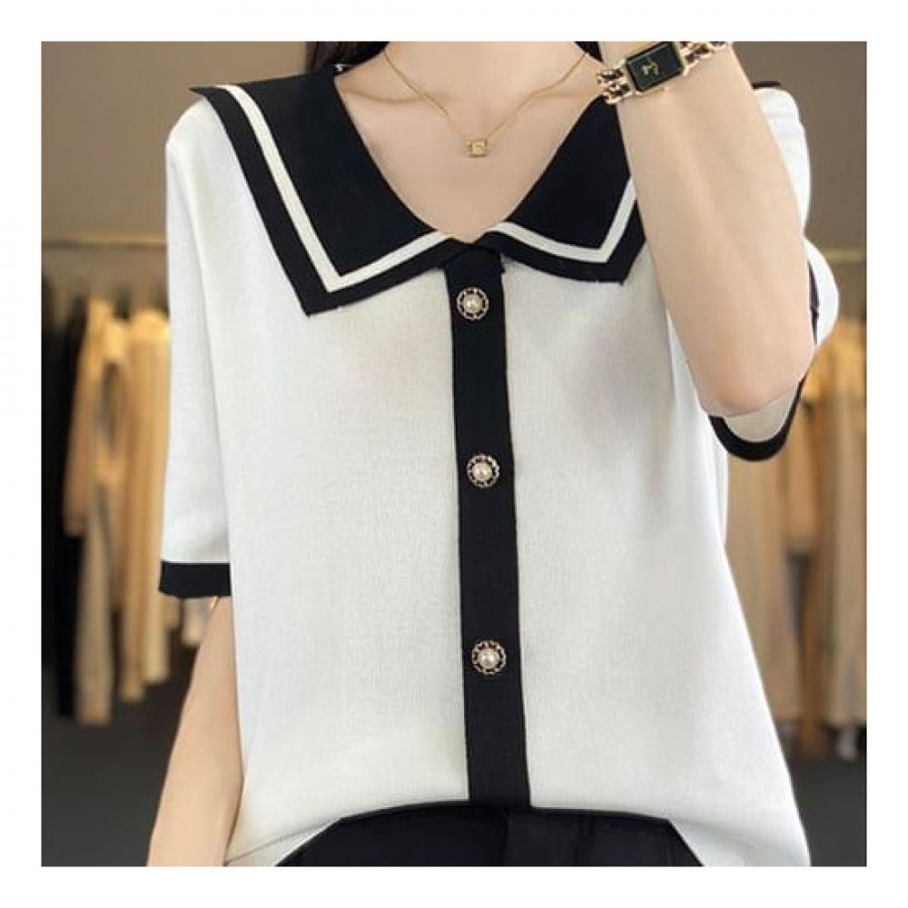Navava Romantic Thin Collar Half Sleeve Knit Nk2033