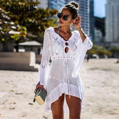 Summer Women's Sexy Knitted Beach Dress Seaside Sunscreen Hollow Out Cover-ups