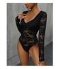 Body da Donna con Scollo Quadrato e Patchwork di Pizzo - Sexy Monopezzo a Manica Lunga