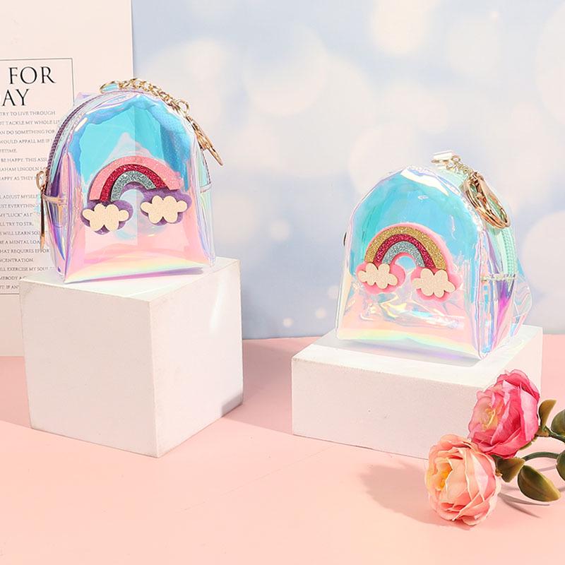 Creative Rainbow Laser Transparent Coin Purse: Sweet Lady Small Wallet, Key and Lipstick Holder, Earphone and Coin Pouch.